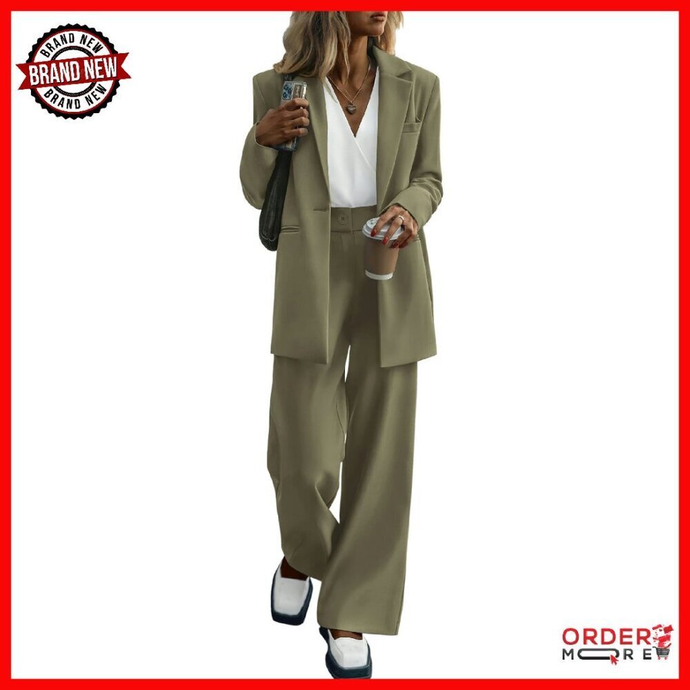 Women's Blazer & Wide Leg Pants Suit Set - Business Casual Office Wear